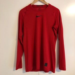 Nike Pro Long Sleeve Fitted Top Red